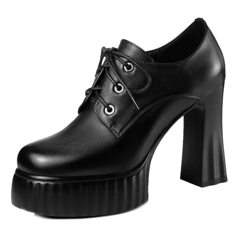 aanieshoeya Pumps Damen Schnürschuhe Leder Elegant High Heels Absatz Blockabsatz Plateau Schwarz 37CN 37EU 23.5cm aanieshoeya Pumps Damen Schnürschuhe Leder Elegant High Heels Absatz Blockabsatz Plateau Schwarz 37CN 37EU 23.5cm von aanieshoeya