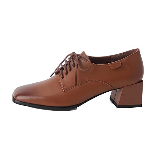 aanieshoeya Schnürschuhe Damen Leder Derby Elegant Schuhe Absatz Herbst Braun 35CN 35EU 22.5cm von aanieshoeya