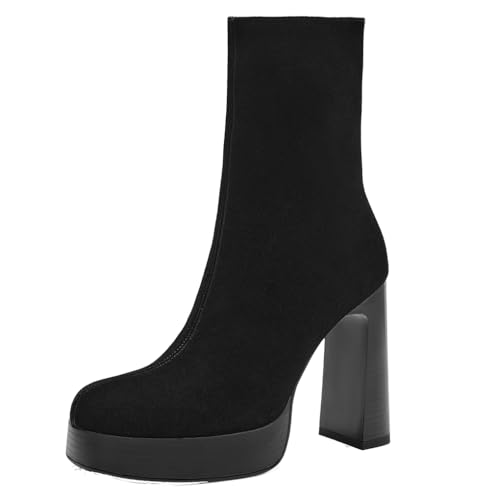 aanieshoeya Stiefeletten Damen Elegant Wildleder Ankle Boots for Women High Heels Absatz Blockabsatz Plateau Schwarz 38CN 37.5EU 24cm aanieshoeya Stiefeletten Damen Elegant Wildleder Ankle Boots for Women High Heels Absatz Blockabsatz Plateau Schwarz 38CN 37.5EU 24cm von aanieshoeya