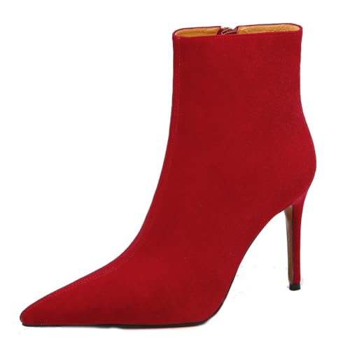 aanieshoeya Stiefeletten Damen Elegant Wildleder Ankle Boots for Women Stiefel High Heels Absatz Rot 39CN 38EU 24.5cm von aanieshoeya