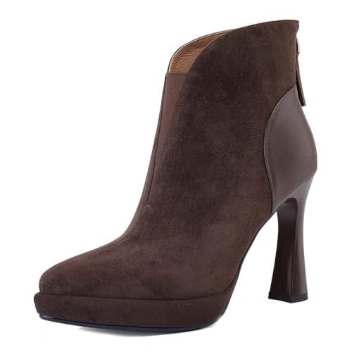 aanieshoeya Stiefeletten Damen Kurzschaft Elegant Ankle Boots for Women Stiefel Blockabsatz High Heels Plateau Braun 36CN 36EU 23cm von aanieshoeya