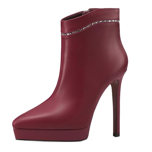 aanieshoeya Stiefeletten Damen Leder Stiefel Elegant Ankle Boots Women Komfort Absatz High Heels Plateau Violett 39CN 38EU 24.5cm von aanieshoeya