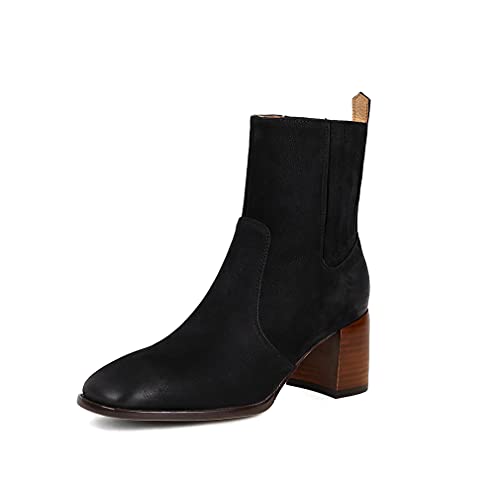 aanieshoeya Stiefeletten Damen Wildleder Chelsea Kurzschaft Ankle Boots Blockabsatz Herbst Schwarz 40CN 39EU 25cm von aanieshoeya