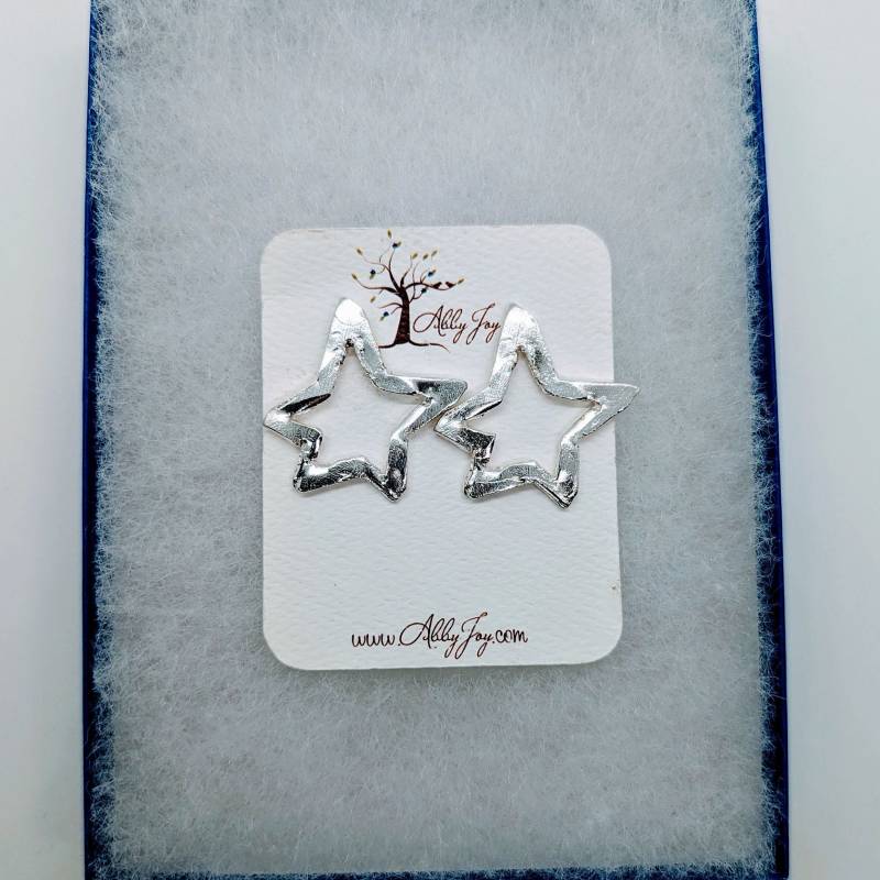 Sterling Silber Übergroße Stern Ohrringe, Wachsguss, Leichte Wachs Geschnitzte Offene Ohrstecker von abbyjoyjewelry