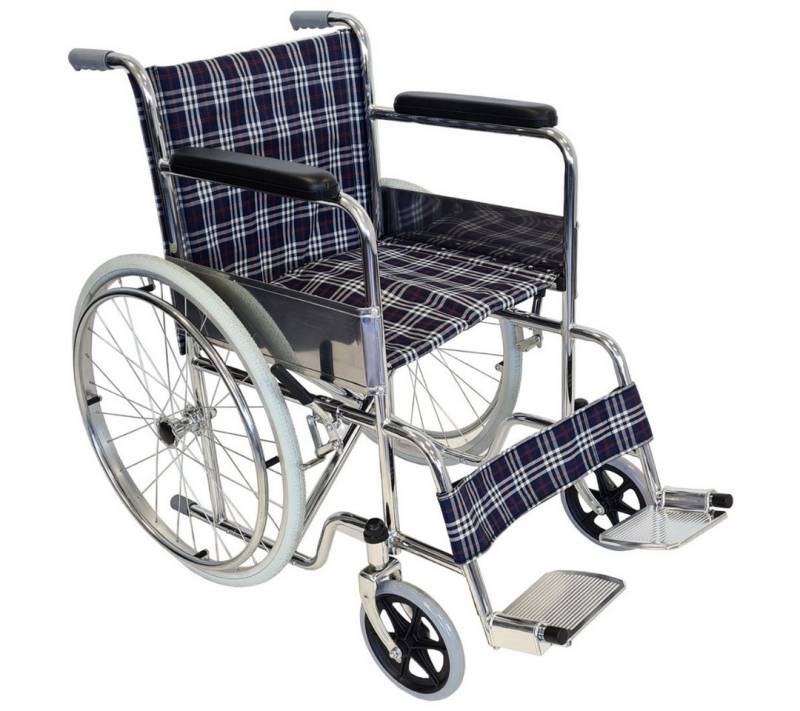 abc HOME Rollstuhl, klassisch, stabil, klappbar, verchromter Stahl, Klappbare Fußstützen von abc HOME