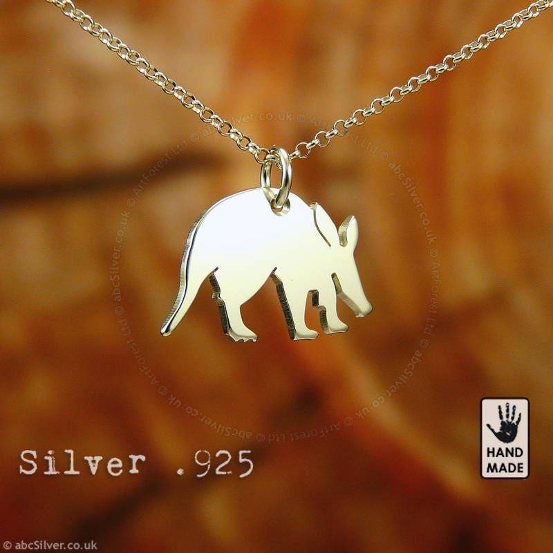 Erdferkel Tier, Sterling Silber .925 Kette & Massiver Anhänger, Handgemacht von abcSilver