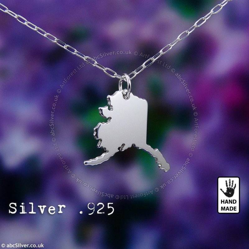 Alaska Map Juneau, Sterlingsilber .925 Kette & Dicker Massiver Anhänger, Handgemacht von abcSilver