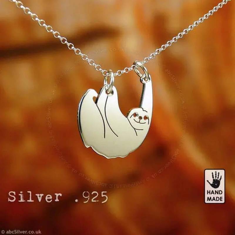 Faultier Dreifinger Tier | Slow Living, Sterling Silber .925 Kette & Dicker Massiver Anhänger, Handgemacht von abcSilver