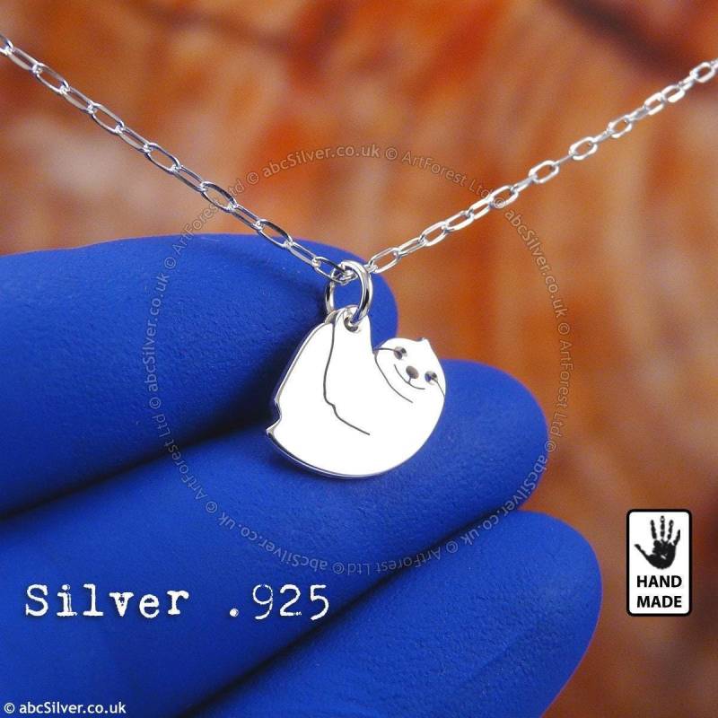 Nap Champ Faultier, Sterlingsilber .925 Kette & Dicker Massiver Anhänger, Handgemacht von abcSilver