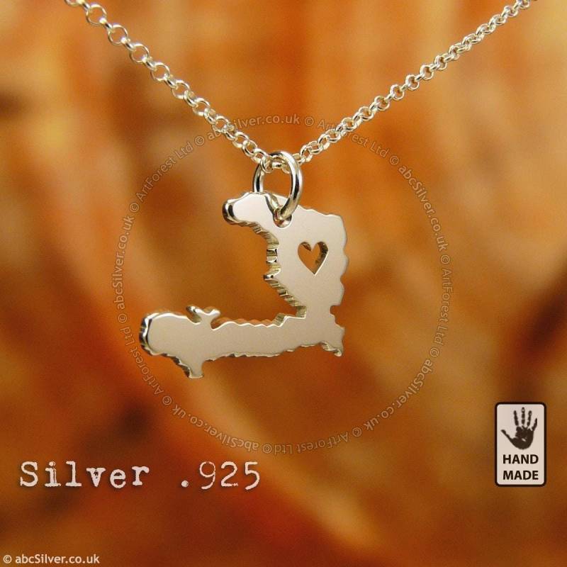 Haiti Karte Port-Au-Prince, Sterlingsilber .925 Kette & Dicker Massiver Anhänger, Handgefertigt, Personalisiert von abcSilver