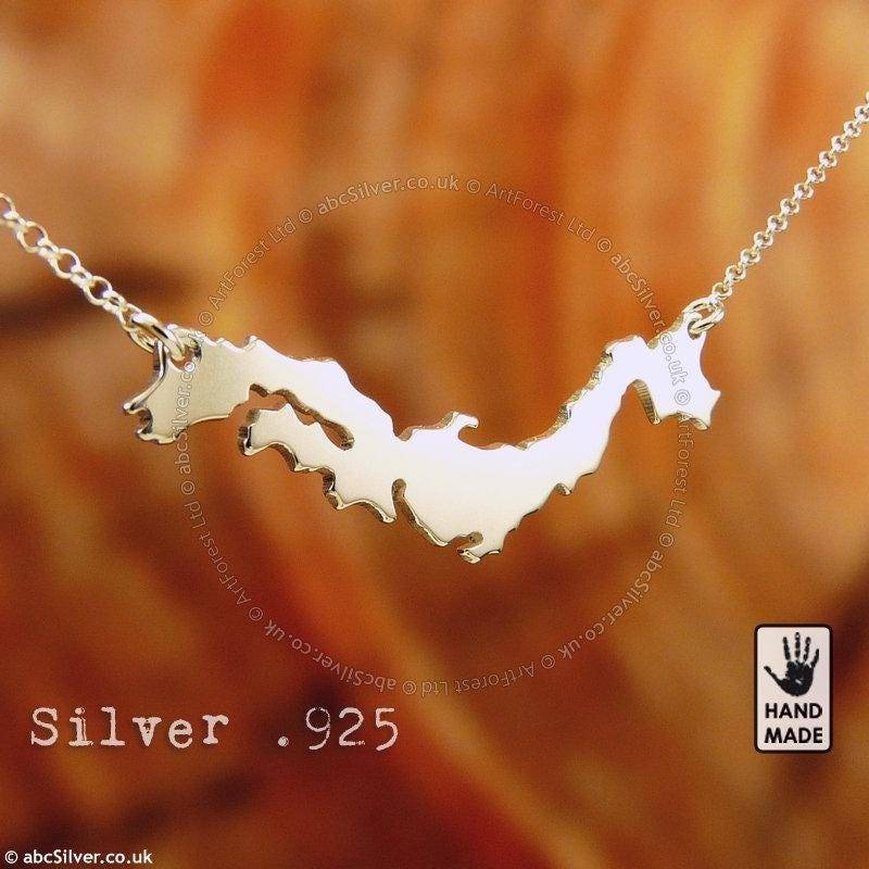 Japan Karte Tokyo, Sterling Silber .925 Kette & Dicker Massiver Anhänger, Handgemacht von abcSilver