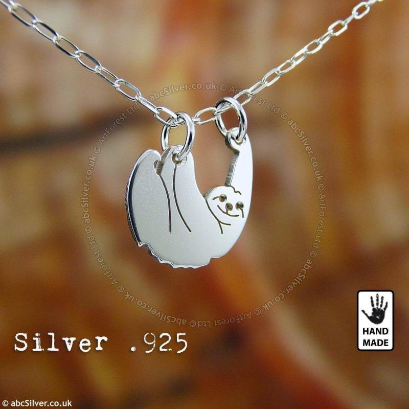 Nickerchen König Faultier, Sterlingsilber .925 Kette & Dicker Massiver Anhänger, Handgemacht von abcSilver