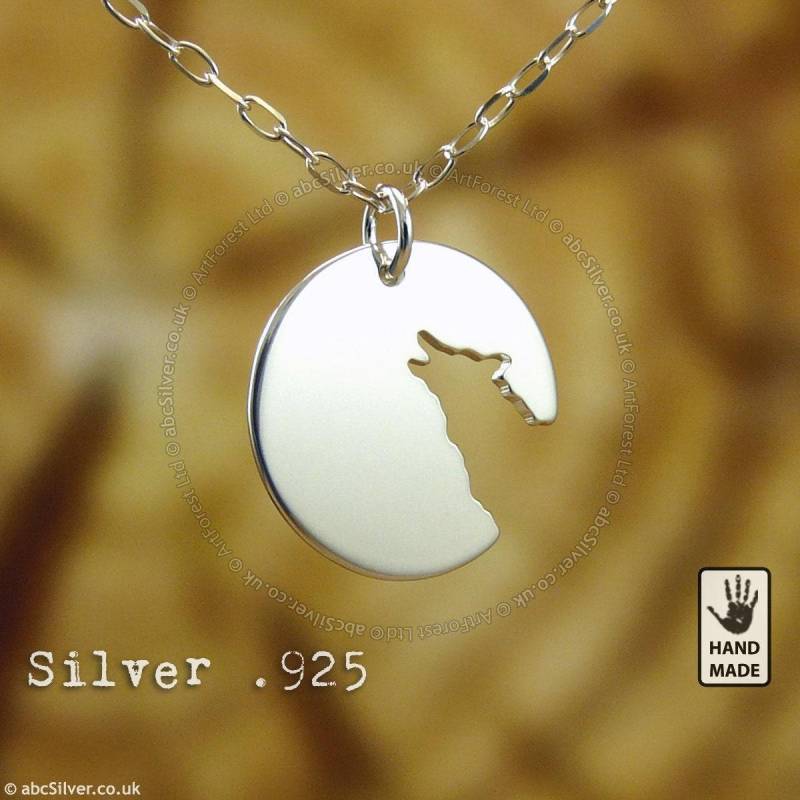 Einsamer Wolf Tier, Sterling Silber .925 Kette & Dicker Massiver Anhänger, Handgemacht von abcSilver