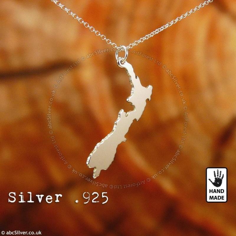 Neuseeland Karte Wellington, Sterling Silber .925 Kette & Dicker Massiver Anhänger, Handgemacht von abcSilver