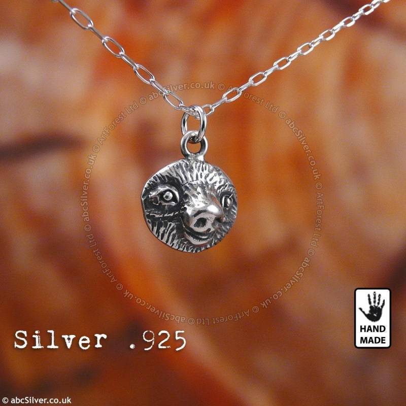 Faule Faultier Tier Gesicht Sterling Silber .925 Kette & Dicker Massiver Anhänger, Handgefertigt von abcSilver