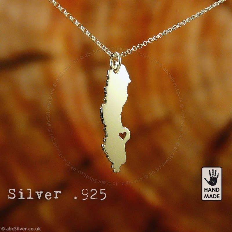 Schweden Karte Stockholm, Sterling Silber .925 Kette & Dicker Massiver Anhänger, Handgefertigt Personalisiert von abcSilver