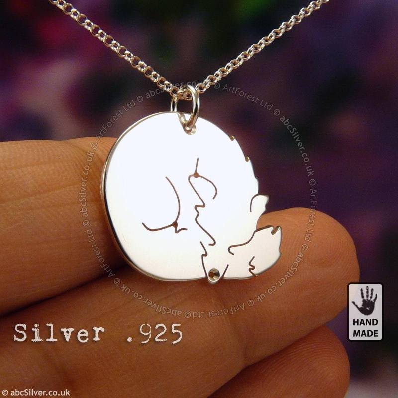 Schlafendes Baby Fuchs Tier, Sterling Silber .925 Kette & Dicker Massiver Anhänger, Handgemacht von abcSilver