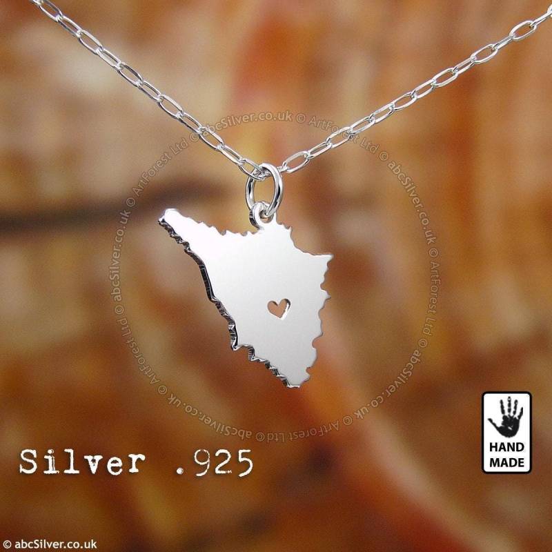 Toskana Karte Florenz, Sterling Silber .925 Kette & Massiv Anhänger, Handgemacht Personalisiert von abcSilver