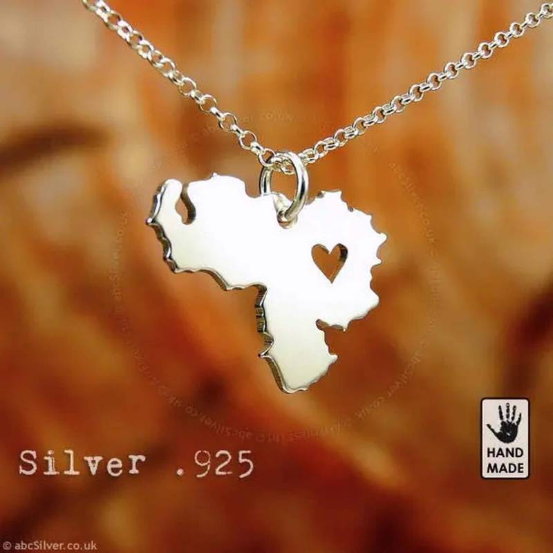 Venezuela Karte Caracas, Sterling Silber .925 Kette & Massiv Anhänger, Handgemacht Personalisiert von abcSilver
