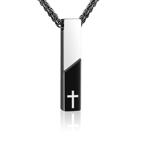 Abooxiu Urnen-Halskette für Asche, Schmuck für Asche, Würfel, Asche, Andenken, Halskette, Kreuzstab, Edelstahl, Gedenkurnen-Anhänger, Andenken für Damen und Herren von abooxiu