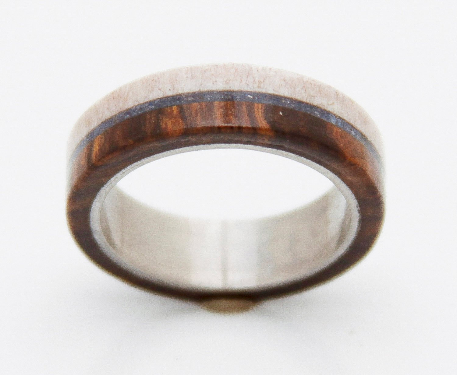 Geweih Ring Mann Ehering Mit Und Holz Titan Band Lapis Türkis Inlay von aboutjewelry