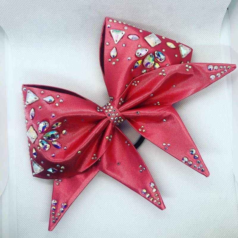 Satin Genähter Cheer-Bogen Mit Ab-Kristallen Und Juwelen in Der Farbe Ihrer Wahl von aboutthebow