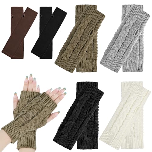 above zero 4+2 Paar Fingerlose Handschuhe, Damen Pulswärmer Handstulpen, Armstulpen Damen Winter, Warm Strick Handschuhe Stulpen Fäustlinge mit Fingerdaumenloch von above zero