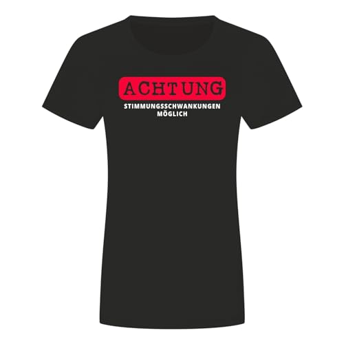 Achtung Stimmungsschwankungen Damen T-Shirt - Schild Nerven Warnung IT Büro Schwarz 2XL von absenda