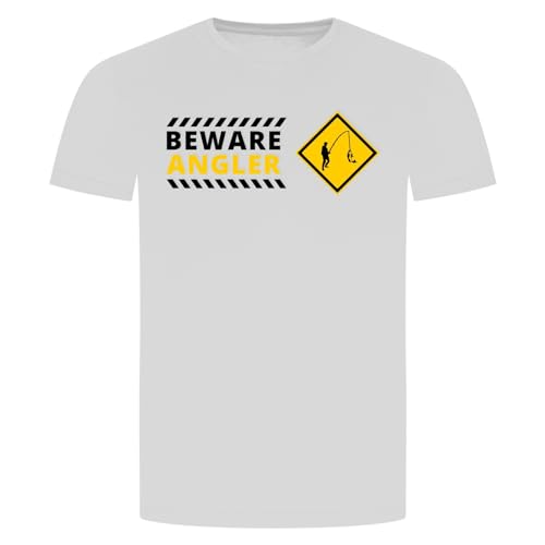 Beware Angler T-Shirt - Fischen Zander Aal Hecht Karpfen Wels Rute Schild Weiss 2XL von absenda