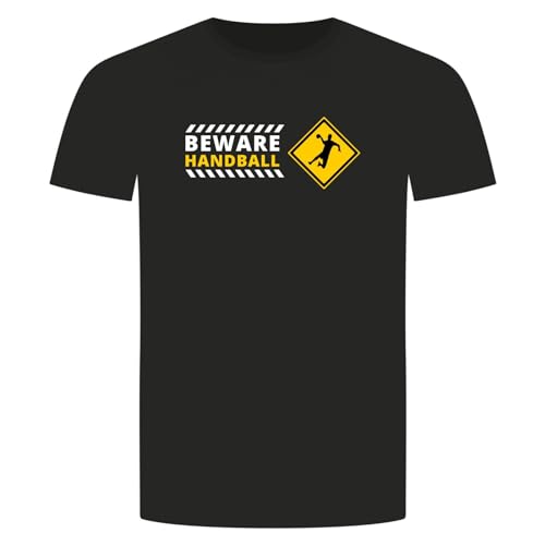 Beware Handball T-Shirt - Sport Wurf Sprung Training Ball Tor Schild Warnung Schwarz M von absenda