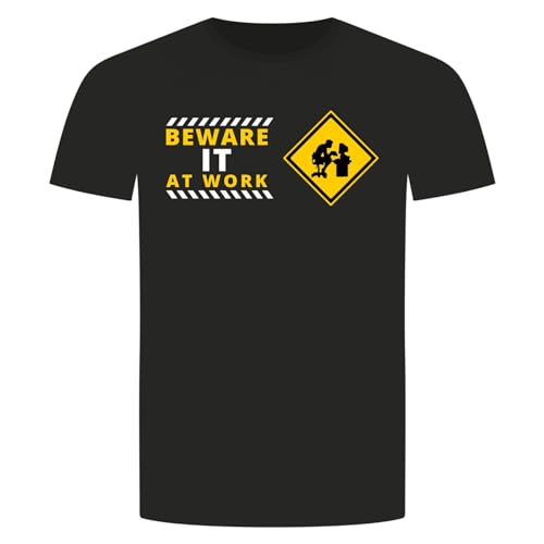 Beware It at Work T-Shirt - IT PC Admin Internet www Informatik Schild Schwarz 3XL von absenda