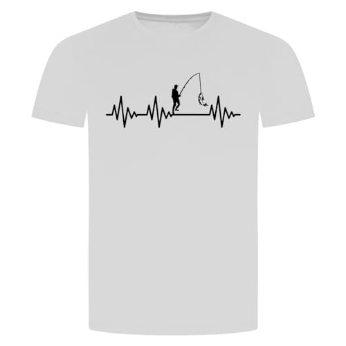 Herzschlag Angeln T-Shirt - EKG Angler Angel Fischen Fisch Hecht Zander Weiß L von absenda