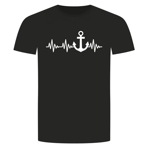 Herzschlag Anker T-Shirt - EKG Boot Schiff Seemann Kapitän Segeln Hafen Schwarz 4XL von absenda