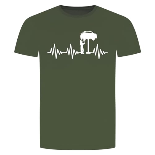 Herzschlag Automechaniker T-Shirt - EKG Schrauber Tuning KFZ Mechaniker Auto Militär Grün 2XL von absenda