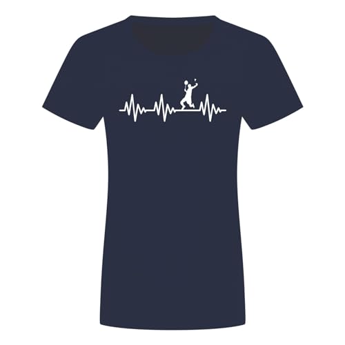 Herzschlag Badminton Damen T-Shirt - EKG Federball Sport Schläger Ball Netz Navyblau M von absenda