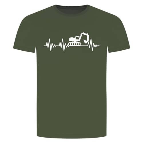 Herzschlag Bagger T-Shirt - EKG Digger Baustelle Baumaschine Militär Grün XL von absenda