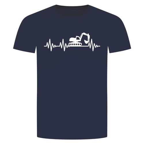 Herzschlag Bagger T-Shirt - EKG Digger Baustelle Baumaschine Navy Blau L von absenda