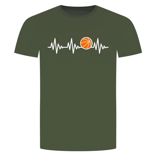 Herzschlag Basketball T-Shirt - EKG Dunking Korbleger Militär Grün 2XL von absenda