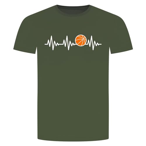 Herzschlag Basketball T-Shirt - EKG Dunking Korbleger Militär Grün S von absenda