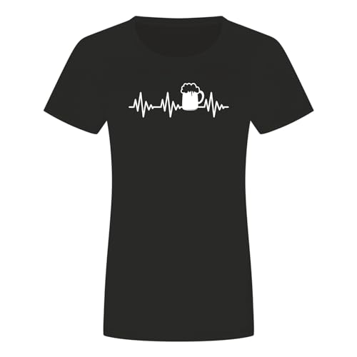 Herzschlag Bier Damen T-Shirt - EKG Pils Alkohol Weizen Maß Trinken Beer Schwarz S von absenda