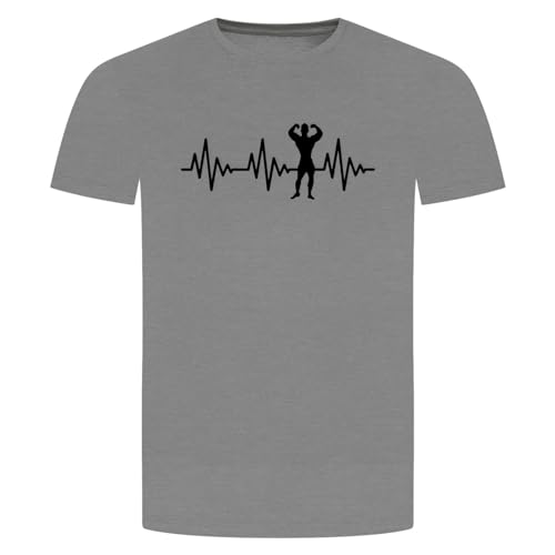 Herzschlag Bodybuilding T-Shirt - EKG Muskeln Krafttraining Bizeps Fitness Grau Meliert XL von absenda