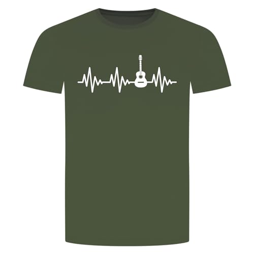 Herzschlag Gitarre T-Shirt - EKG Guitare Akustik E- Elektro Instrument Musik Militärgrün 2XL von absenda