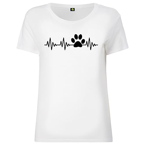 Herzschlag Katzenpfote Damen T-Shirt - EKG Katze Pfote Kätzchen Kater Mieze Tier Weiss M von absenda