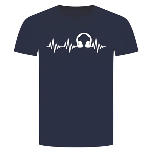 Herzschlag Kopfhörer T-Shirt - EKG Musik Sound Techno Rock Rap Hip Hop Navy Blau L von absenda