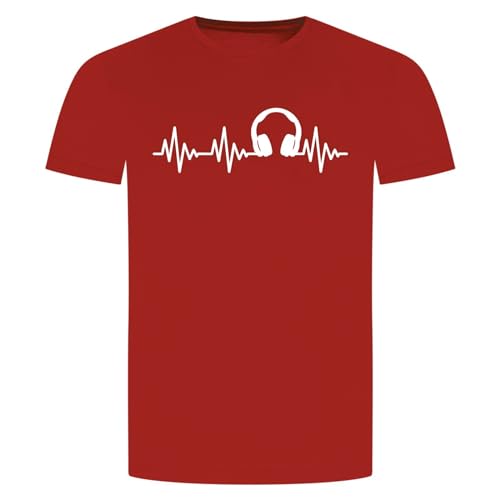 Herzschlag Kopfhörer T-Shirt - EKG Musik Sound Techno Rock Rap Hip Hop Rot XL von absenda