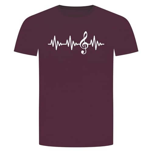 Herzschlag Notenschlüssel T-Shirt - EKG Musik Instrument Violinenschlüssel Bordeaux Rot M von absenda