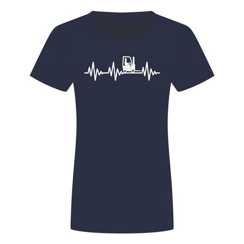 Herzschlag Stapler Damen T-Shirt - EKG Fahrer Lagerist Gabelstapler Logistik Navy Blau M von absenda