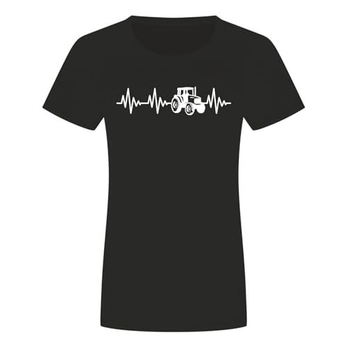 Herzschlag Traktor Damen T-Shirt - EKG Trecker Landwirt Mähdrescher Bauer Schwarz M von absenda