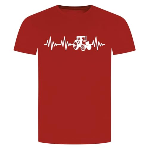 Herzschlag Traktor T-Shirt - EKG Trecker Landwirt Schlepper Mähdrescher Bauer Rot 2XL von absenda