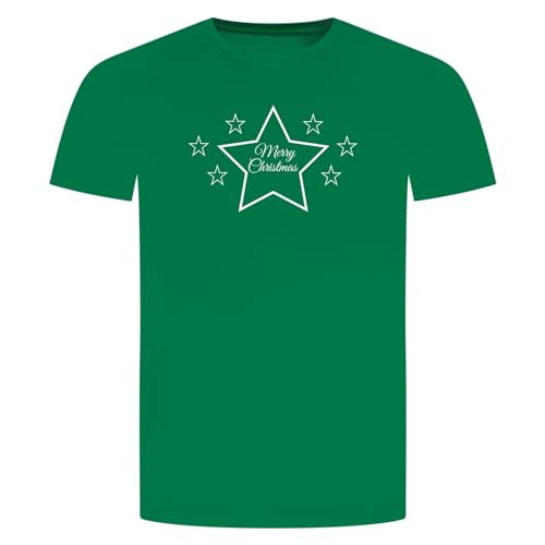 Merry Christmas Sterne T-Shirt - Geschenk Tannenbaum Frohe Weihnachten Grün 2XL von absenda